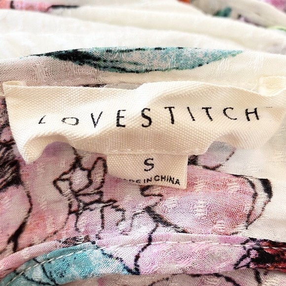 Lovestitch Women's Floral Smocked Baby Doll  Small‎ V neck Dress - Picture 14 of 15